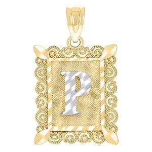 10kt 10k Two-Tone Gold Unisex Diamond-Cut Initial P Charm Pendant